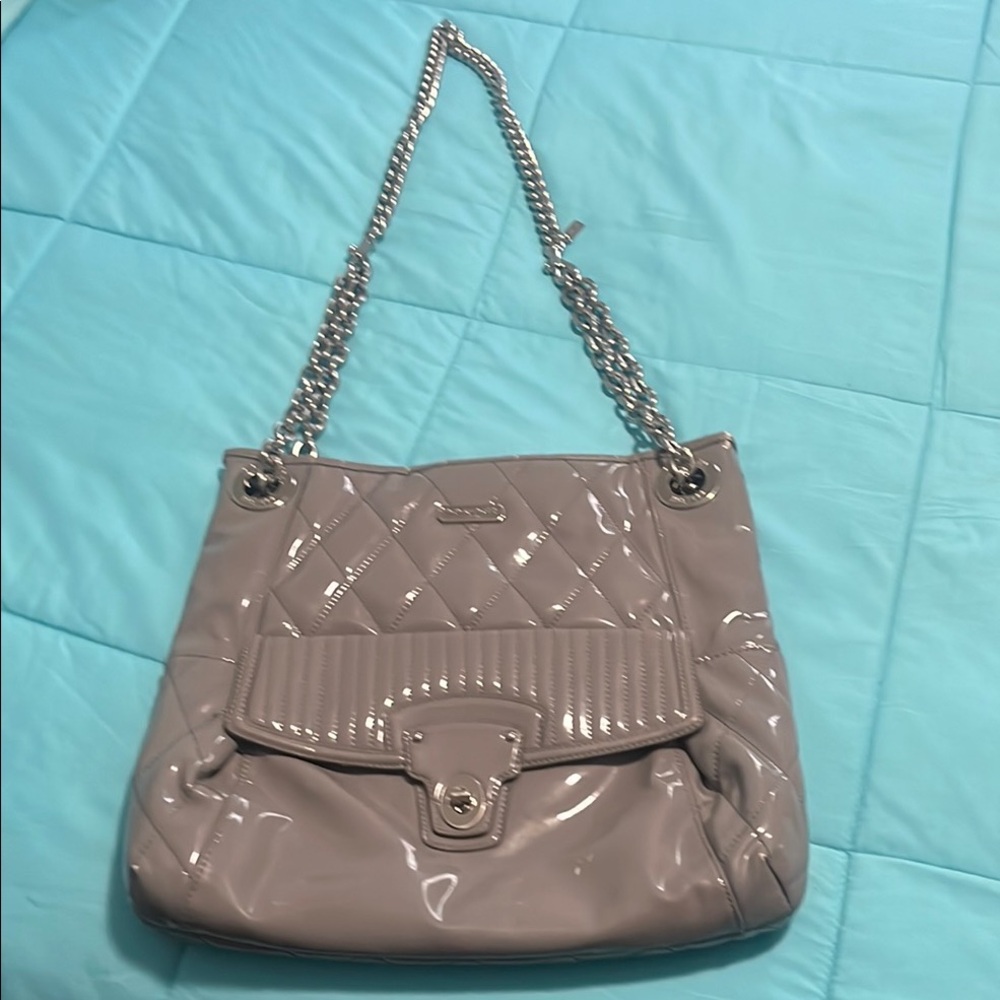 Coach Quilted Patent Leather Shoulder Bag w/t Silver Coach Chain Extension